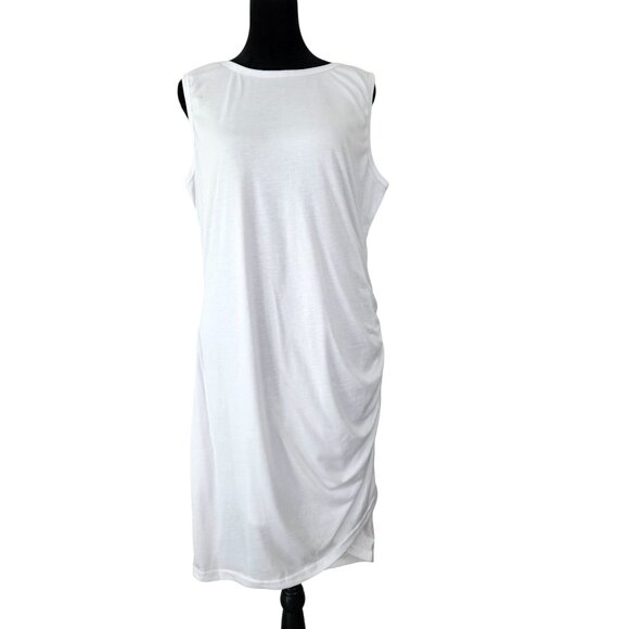 Womens Dress Size XL Casual Summer Ruched White Comfortable Vacation Cruise - Picture 1 of 10